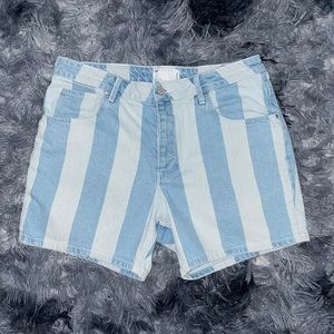 ASOS Striped Denim Shorts in light blue